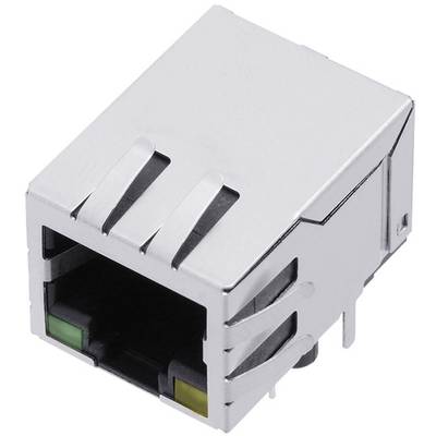 Connecteur RJ45 métallique représenté, principalement utilisé pour les connexions Ethernet dans les réseaux informatiques.