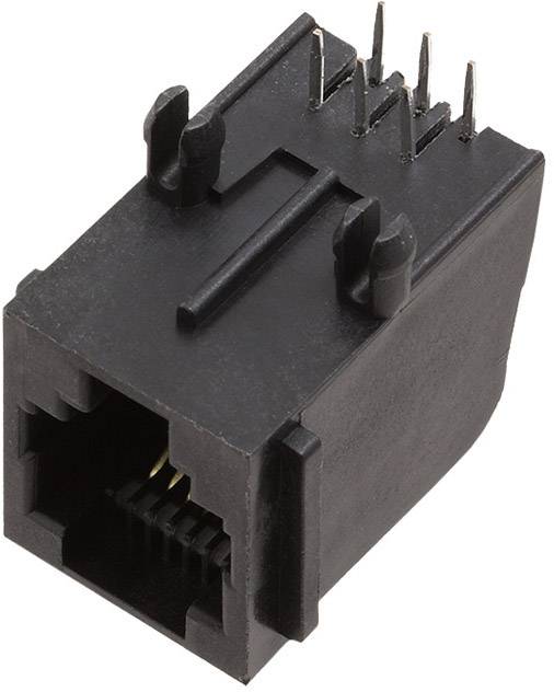 Prise RJ45 avec huit broches métalliques, utilisée pour les connexions réseau.