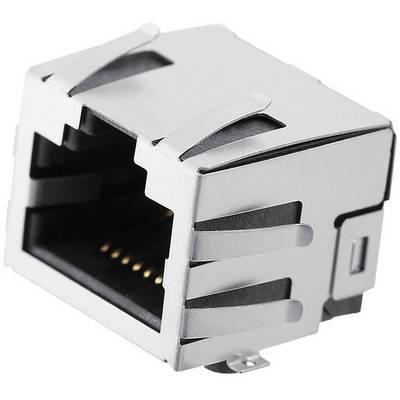 Un port Ethernet unique, rectangulaire et argenté, pour la connexion de câbles de réseau informatique.