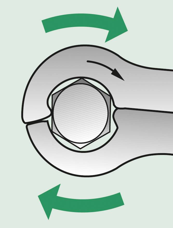 Clé à molette ouverte tirant la tête de vis, illustrée par des flèches indiquant le mouvement de rotation.