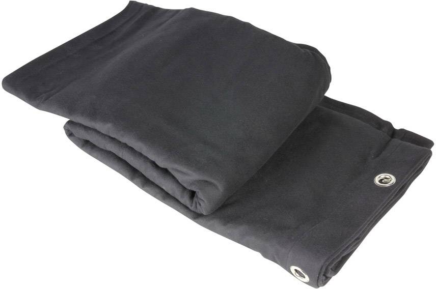 Un tissu plié de couleur gris foncé avec deux œillets métalliques.