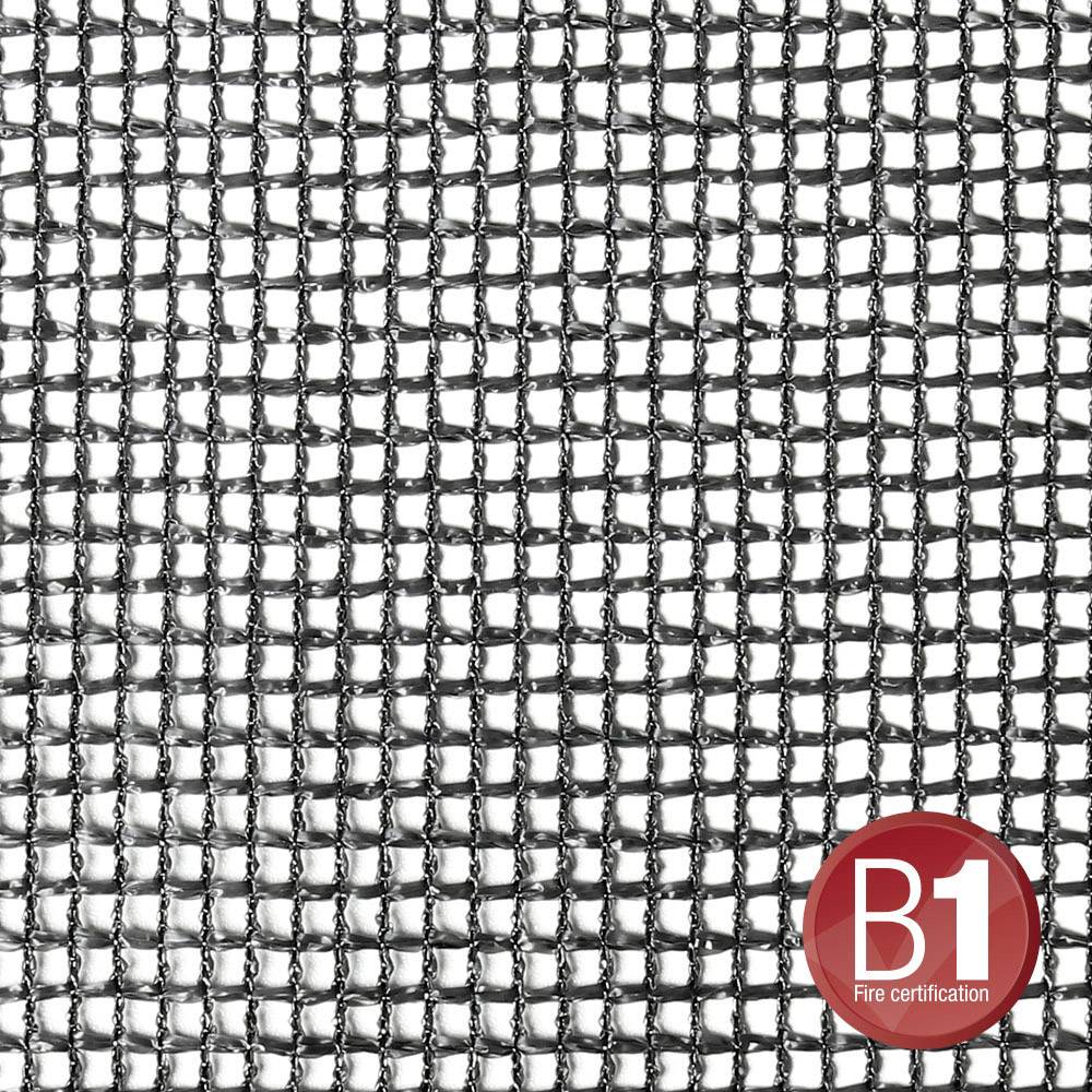 Structure en grille de fil colorée, motif carré. En bas à droite, un sceau rouge portant l'inscription « B1 Certification coupe-feu ».
