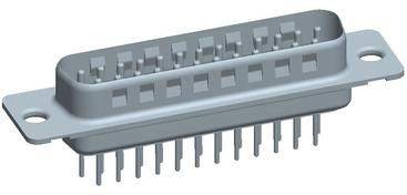 Connecteur à broches multiples avec deux trous de fixation de chaque côté, souvent utilisé pour les connexions électriques dans les dispositifs techniques.
