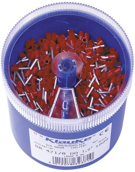 'Boîte de petites pièces avec embouts de câble rouges de la marque Klauke, 1000 pièces, isolation en plastique rouge, référence 462B.'