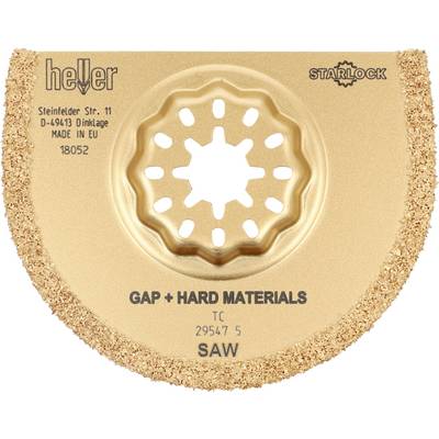 Lame de scie circulaire dorée étiquetée « GAP + MATÉRIAUX DURS » et « SAW », avec monture Starlock et marque Heiler.