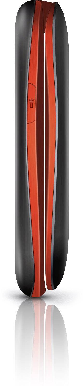 'Une coque de protection Samsung rouge et noire, verticalement dressée avec une surface lisse et une finition brillante.'