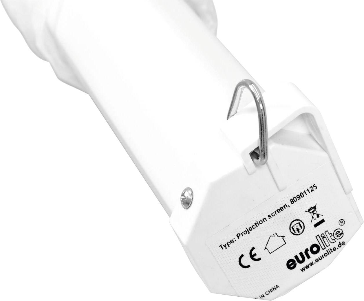 Boîtier de tube d'écran de projection avec étiquette de produit affichant la marque CE, les informations du fabricant et le numéro de modèle.