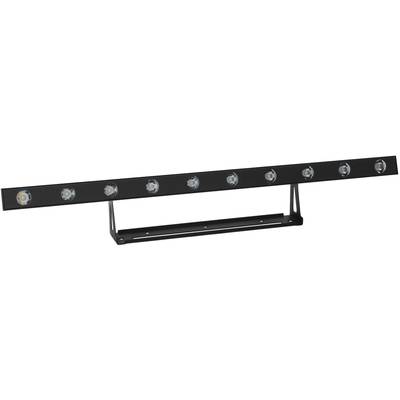 Luminaire LED rectangulaire long avec huit sources lumineuses circulaires individuelles, monté sur un support rigide.