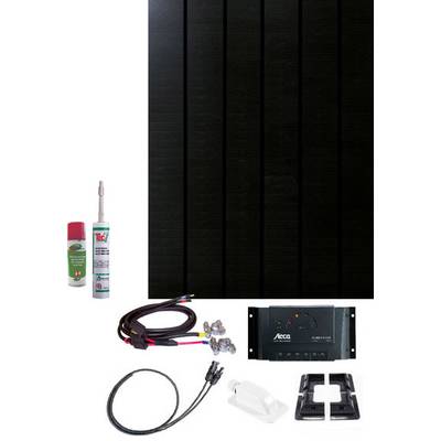 Ensemble de modules solaires comprenant un panneau, des câbles, un contrôleur et du matériel de montage. Idéal pour l'installation d'un petit système solaire.