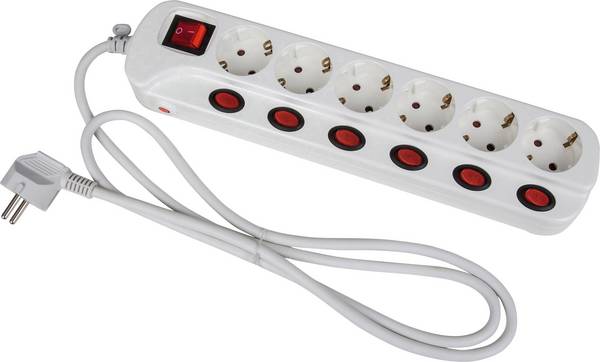 Bloc multiprise avec interrupteur Heitronic 45191 x6 blanc contact de protection 1 pc(s)