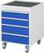 Armoire à outils mobile avec quatre tiroirs bleus et une surface de rangement grise. Convient pour un atelier ou un garage.