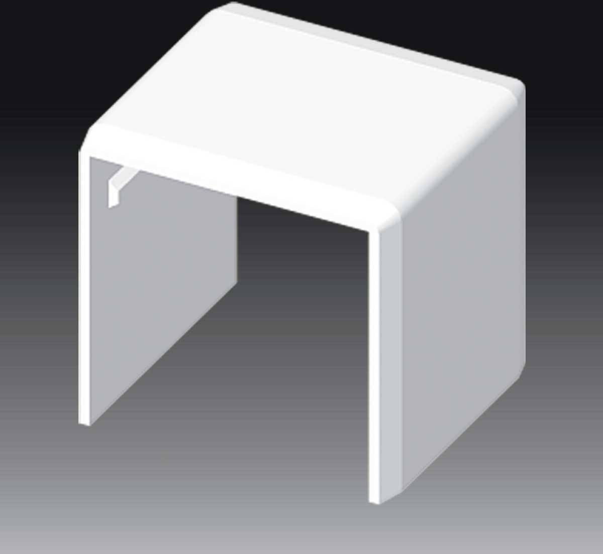 Un tabouret blanc minimaliste à forme rectangulaire sur un fond sombre.