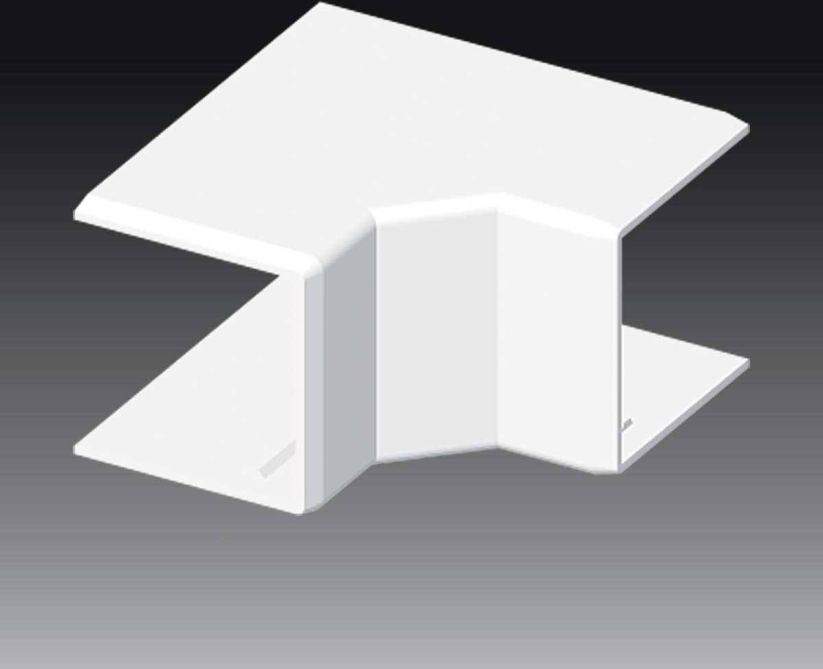 Profil rectangulaire blanc en métal ou en plastique avec un pli à angle droit au centre, flottant devant un fond gris.