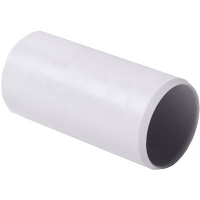 Un tube en plastique blanc de forme cylindrique est posé en biais sur une surface.