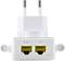 Adaptateur réseau blanc avec deux ports Ethernet jaunes, étiquetés 'WAN/LAN' et 'LAN', ainsi qu'une fiche pour la prise électrique.