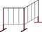 Barrière métallique avec cadre rouge et pieds stables, disposée en deux segments. Idéale pour délimiter ou guider les flux de personnes.