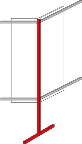 Support métallique rectangulaire pour panneaux d'information ou enseignes, avec un pied de support rouge, adapté aux présentations et aux salons professionnels.