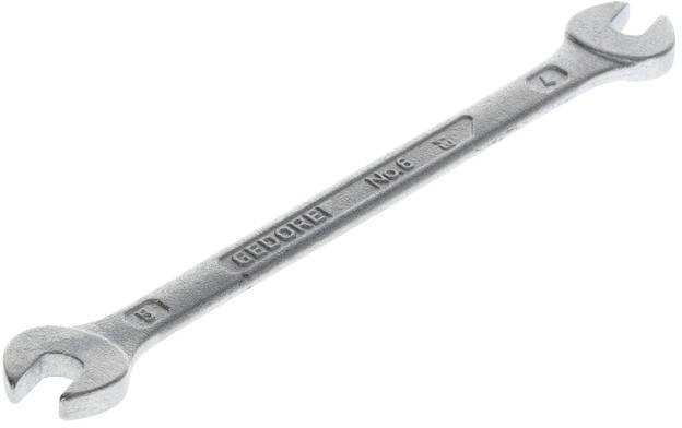 Une clé plate à double embouchure en métal argenté de 8 mm et 9 mm, adaptée pour serrer et desserrer des vis et des écrous.