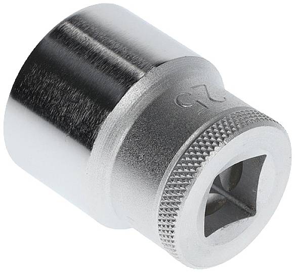 Embout de clé à douille métallique, cylindrique, avec bord cannelé et chiffre gravé, utilisé pour fixer des vis et des écrous.