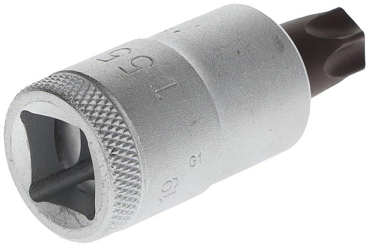 Embout Torx en métal pour tournevis, vue latérale, montrant le profil hexagonal et la gravure T25.