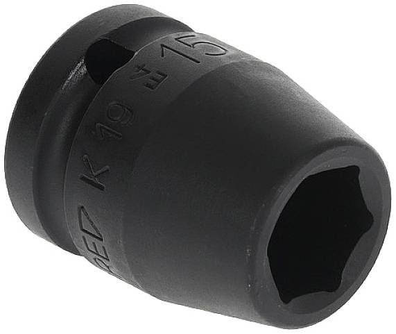 Un embout de clé à chocs noir portant la marque 'K19'. Adapté pour être utilisé avec une clé à molette.