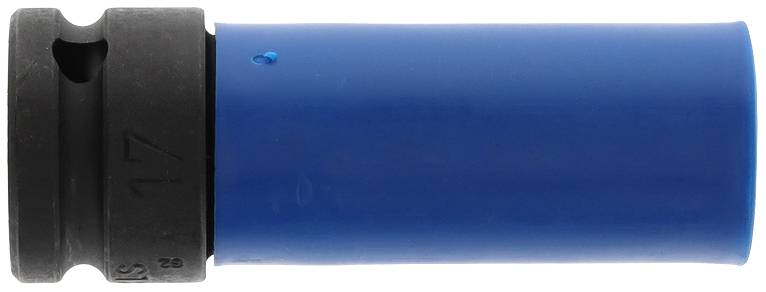 Un objet cylindrique bleu avec un capuchon noir à une extrémité, probablement une pièce technique.