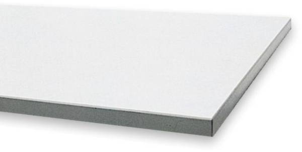 Plateau de table blanc, rectangulaire, sans bords ni pieds apparents.