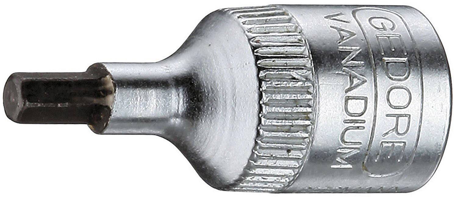 Un embout hexagonal argenté en acier chrome-vanadium avec la gravure 'GEDORE VANADIUM', en gros plan.