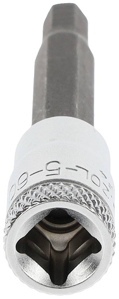 Une clé Torx en argent avec un embout hexagonal noir, adaptée aux outils manuels et aux travaux de réparation.