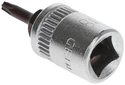 Douille à écrou avec ouverture hexagonale et embout Torx, adaptée aux travaux de réparation manuelle sur véhicules ou machines.