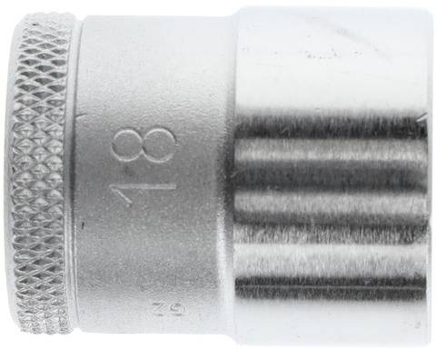 Embout de clé métallique avec bord cannelé et le chiffre '18' gravé. Principalement utilisé pour la fixation des vis.