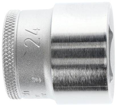 Une noix de calage en argent, en métal, avec un bord cannelé et le chiffre '24' gravé, utilisée dans des travaux mécaniques.