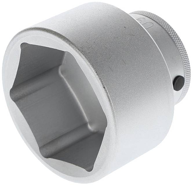 Une clé à douille en argent avec un profil intérieur hexagonal, utilisée pour serrer ou desserrer des vis et des écrous.