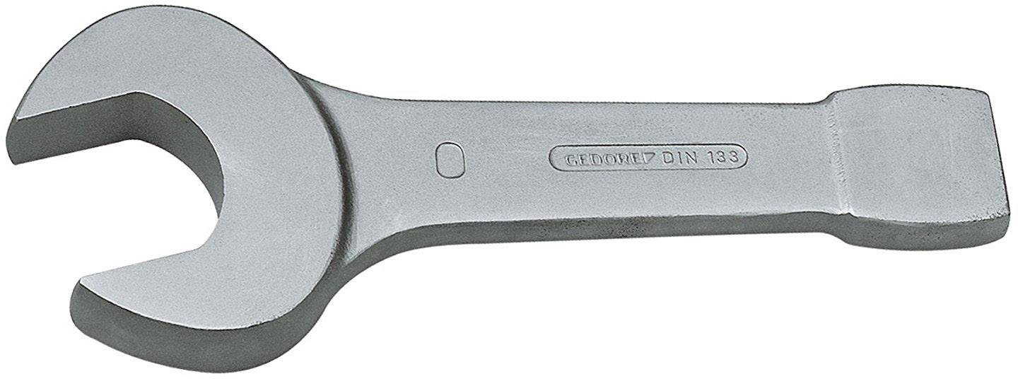 Une clé à fourche en argent, portant l'inscription « Clé à croix DIN 133 », sur un fond blanc. Principalement utilisée pour la fixation.