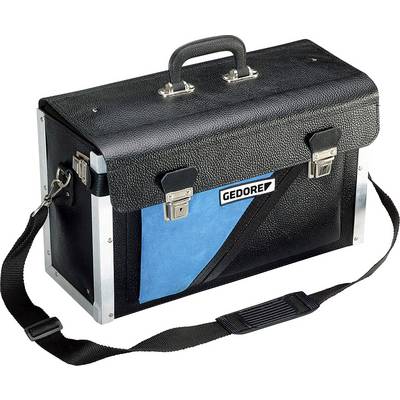 Un sac à outils noir avec une bandoulière et des accents bleus, portant le logo 'GEDORE' sur la face avant.