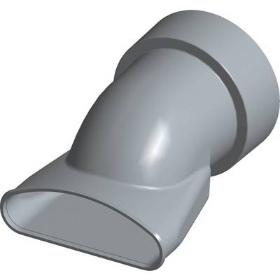 Un raccord de tuyau incurvé en plastique gris, avec une extrémité ovale, adapté aux systèmes de ventilation.
