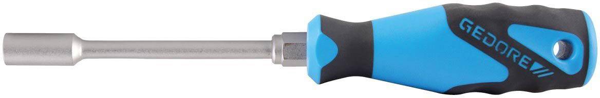 Une clé à molette avec une poignée bleu-noir et un manche en argent. La poignée présente une texture qui améliore la prise en main.