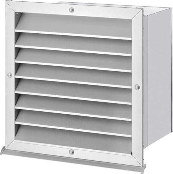 Grille de ventilation à lamelles horizontales pour l'aération ou la ventilation. Design rectangulaire aspect métallique.