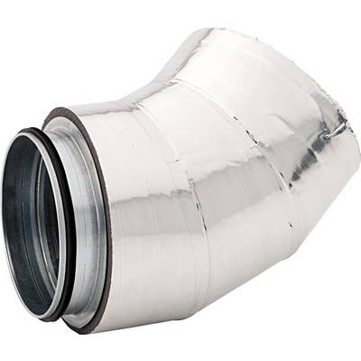 Tube métallique à finition brillante avec un angle courbé. Convient au raccordement des conduites d'air ou d'évacuation dans les installations techniques du bâtiment.