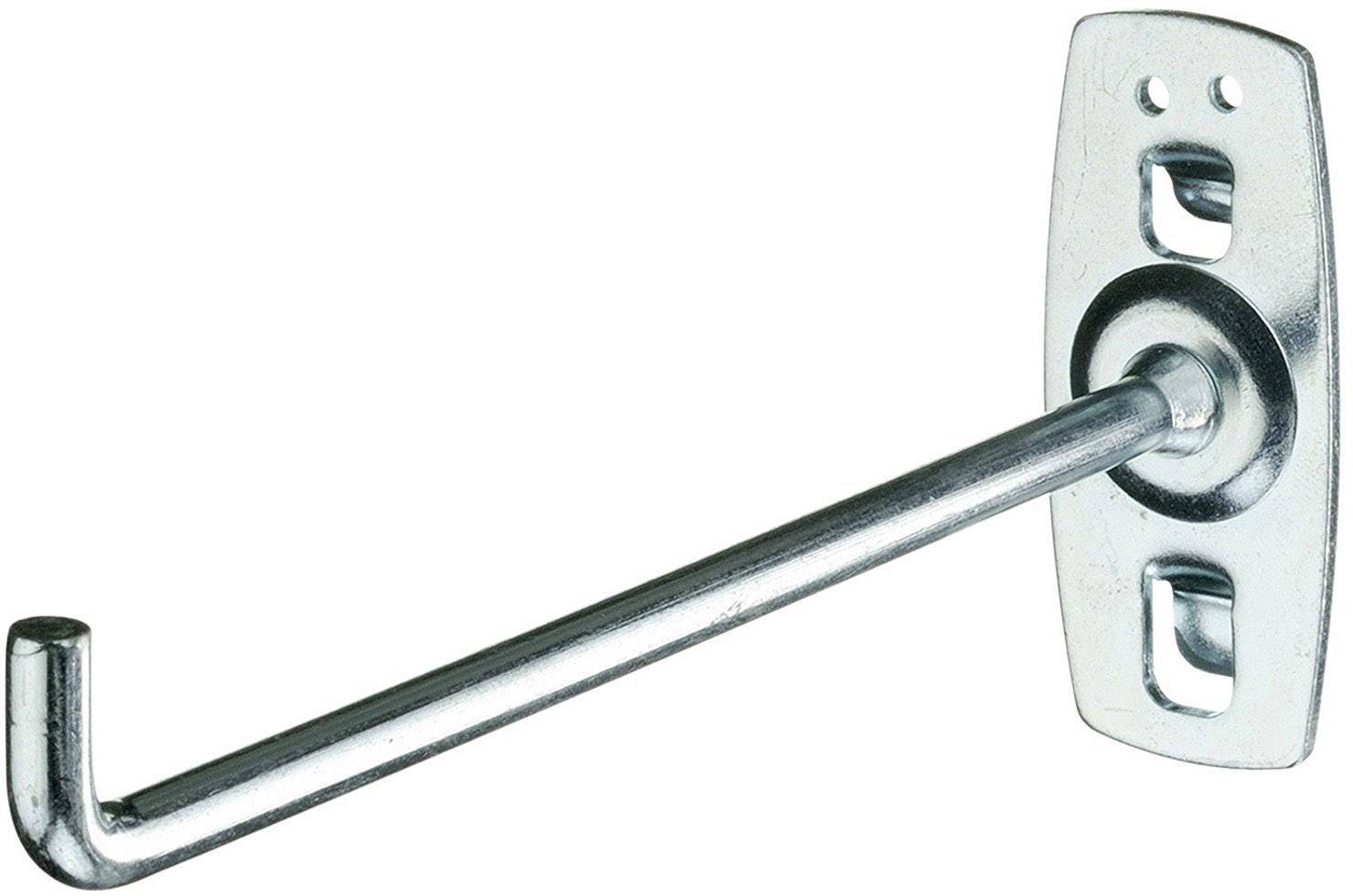 Crochet métallique avec support rectangulaire pour montage mural, adapté à la suspension d'objets.