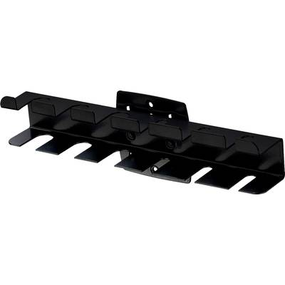 Support mural en métal noir avec cinq points d'accrochage. Adapté pour les outils ou les équipements de jardinage.