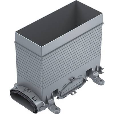 Composant en plastique de forme rectangulaire, avec un motif en bandes sur les côtés et des éléments de fixation à la base.