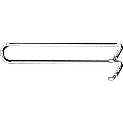 Un diagramme montre un tracé de tuyau allongé avec une courbure en U et deux points de fixation, probablement destinés à être fixés à un mur.