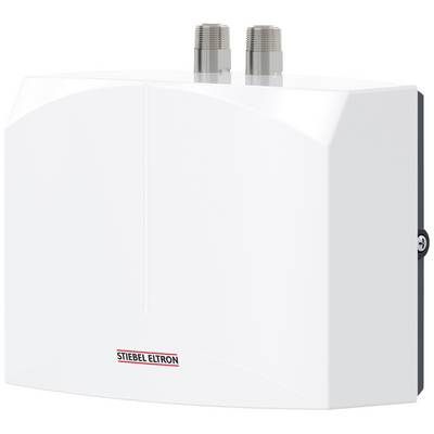 Chauffe-eau instantané compact blanc de Stiebel Eltron, avec deux raccordements sur le dessus, destiné au chauffage immédiat de l'eau.