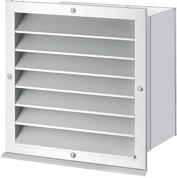 Un conduit de ventilation blanc avec des lamelles horizontales pour réguler le flux d'air.
