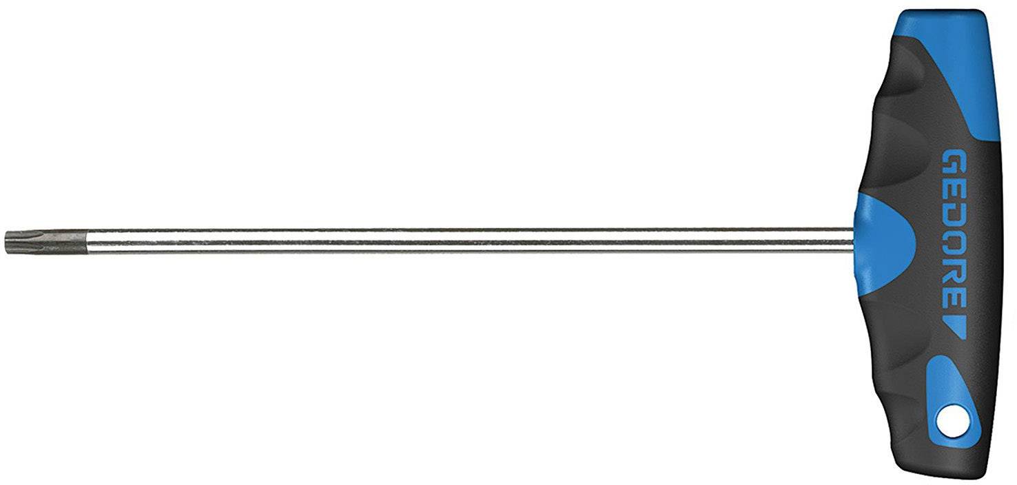 Clé Torx T-Griff avec poignée noire et bleue, tige longue ; marquage du fabricant 'GEDORE' visible.
