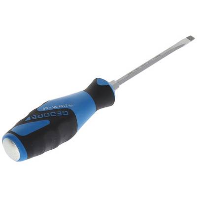 Tournevis à tête plate avec manche noir et bleu, adapté aux travaux de vissage généraux.