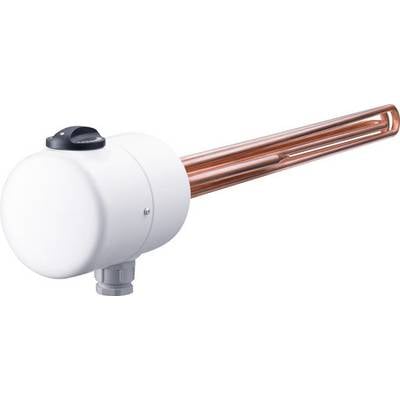 Une tige chauffante électrique avec un boîtier blanc et des tubes en cuivre, utilisée pour chauffer l'eau dans les systèmes de chauffage.