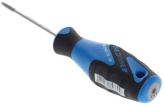 Tournevis avec poignée bleu-noir et une tête Torx. Le nom de la marque et le numéro de modèle sont imprimés sur la poignée.