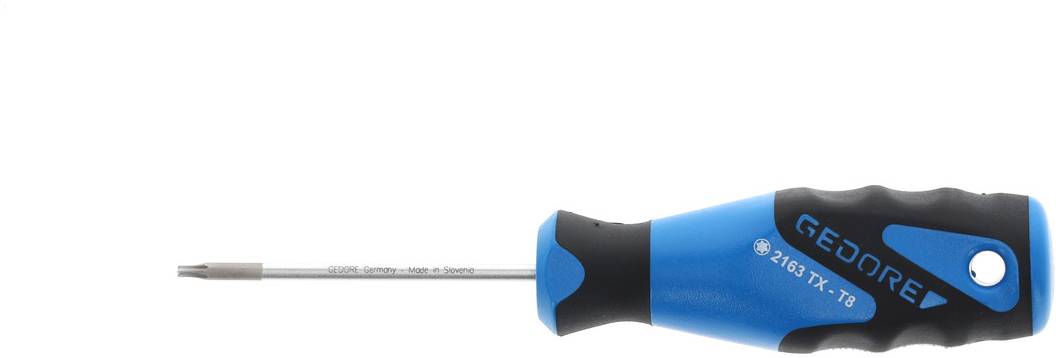 Un tournevis bleu et noir à poignée ergonomique, adapté aux vis Torx de taille TX 10.